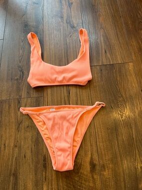 Aerie Peach Ribbed Cheeky Bikini Set